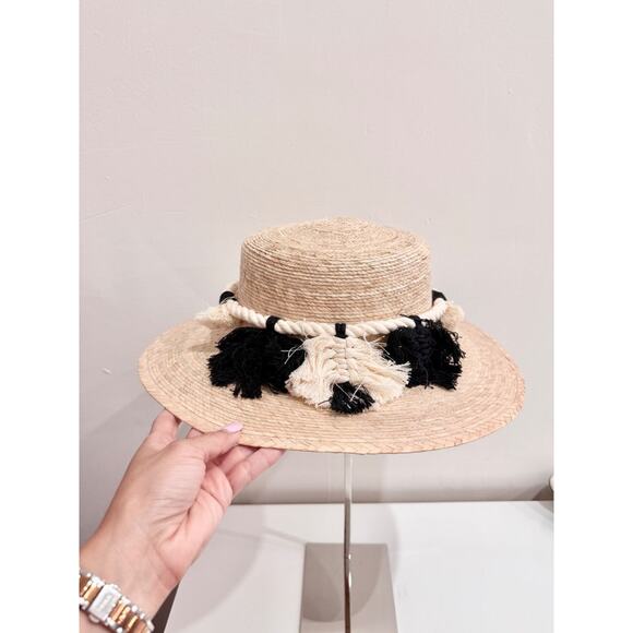 Naples Palm Woven Sun Hat Leaves Macrame Band Women's Large - Picture 3 of 5